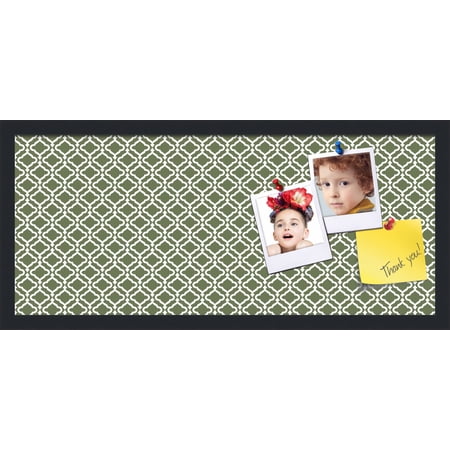PinPix 28x12 Custom Cork Bulletin Board Poster Board Has a Fabric Style Canvas Finish Framed in Retro Jade Quatrefoil Lattice Design by ArtToFrames (PinPix-229)