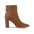 thumbnail image 3 of BLISSFUL STEP Women's Ankle Boots Pointed Toe Buckle Decor Zipper Block Heel Brown 7, 3 of 7