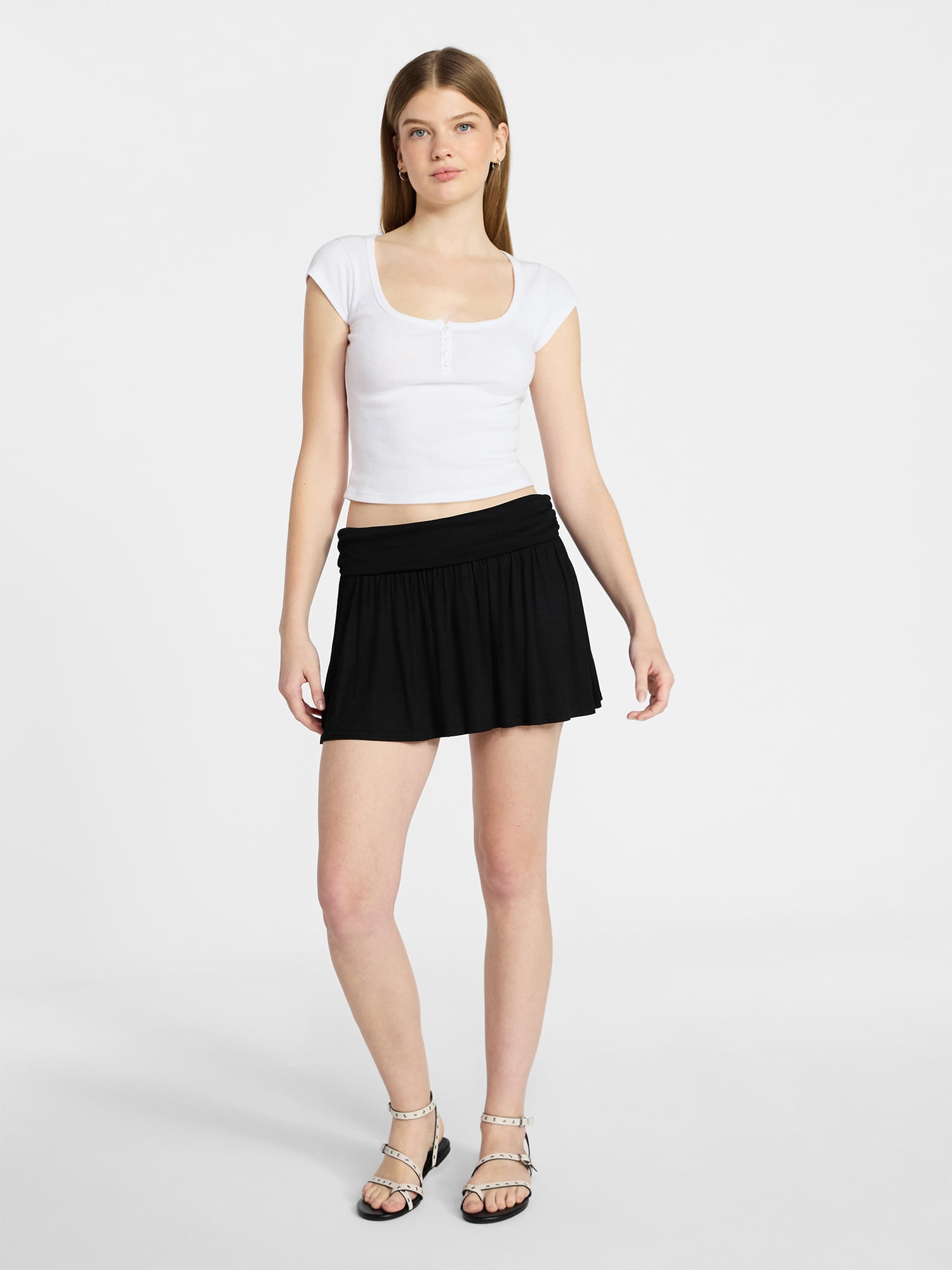 No Boundaries Foldover Knit Skort, Women's XXS-XXL