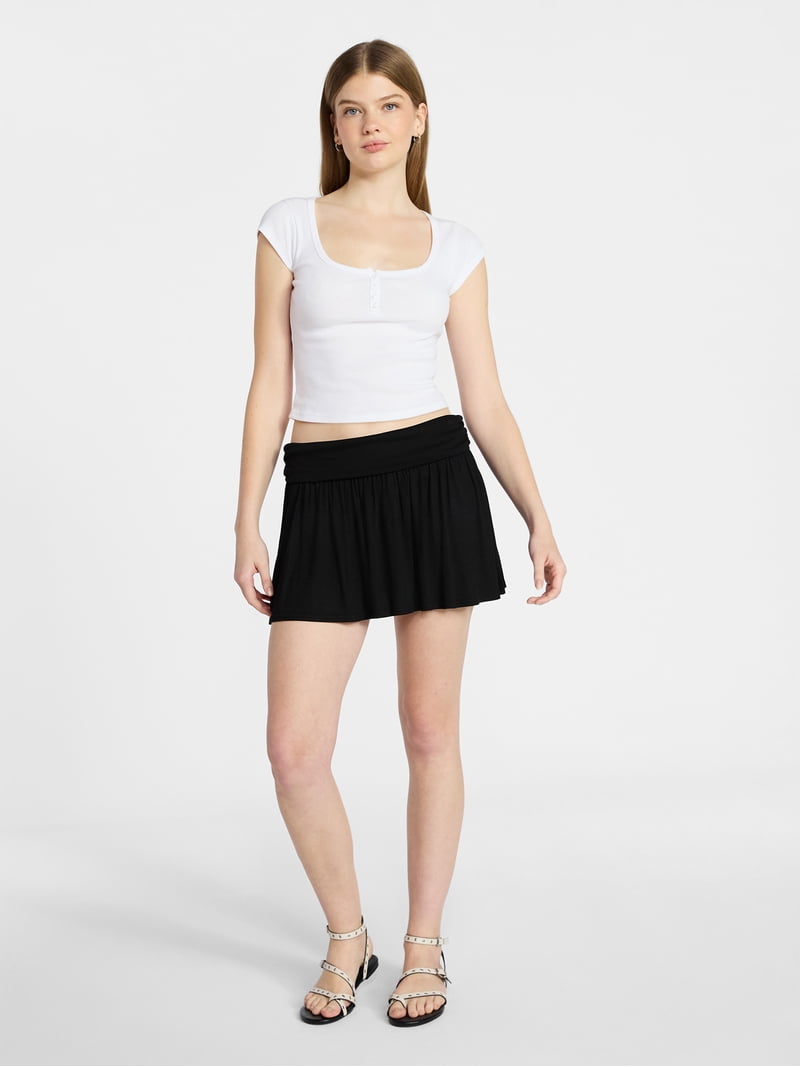 No Boundaries Foldover Knit Skort, Women's XXS-XXL - Walmart.com