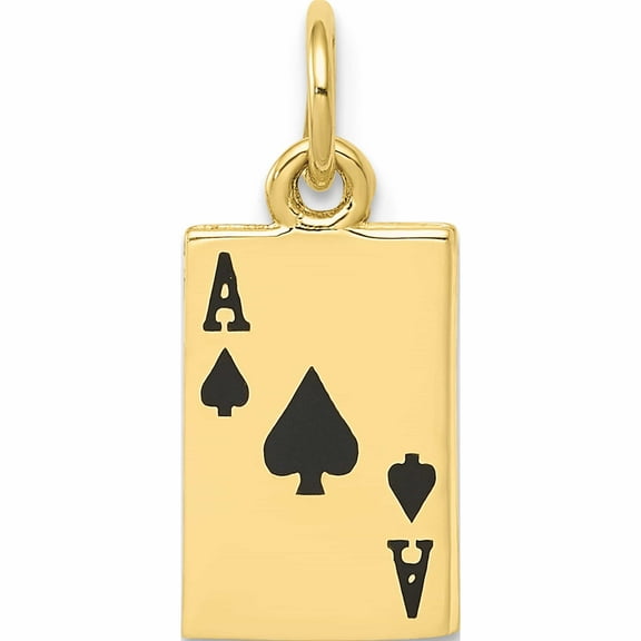 10K Yellow Gold Enameled Ace Of Spades Card Charm (18 X 8) Made In United States -Jewelry By Sweet Pea
