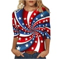 thumbnail image 2 of JTZGDY Plus Size Womens Independence Day Tops Loose Fit Casual Dressy American Flag Printed Summer 3/4 Length Sleeve Oversized Crewneck Graphic Holiday Tees Shirt Wine#01 XXXL, 2 of 7