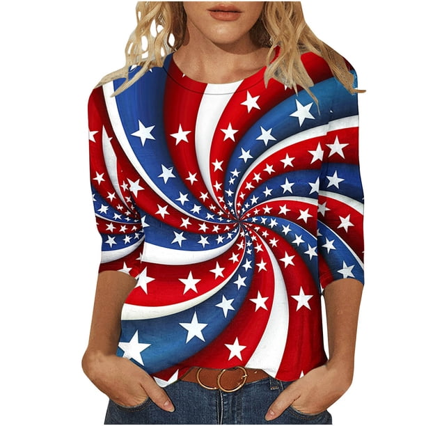 Mujeres de Verano Tops Suelto Ajuste Cuello Redondo Tres Cuartos de Manga Camiseta con Capucha Top Suelto de Moda para Ocasional, Fiesta, Vacaciones