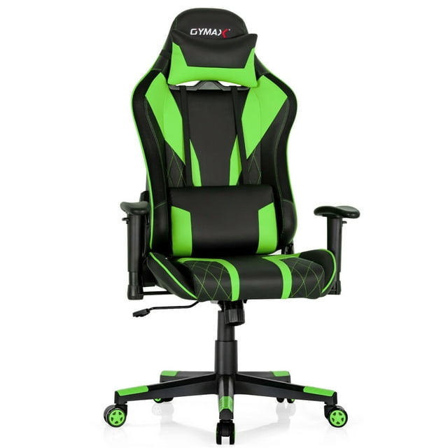 Gymax Chaise de Jeu Réglable Pivotante Chaise d'Ordinateur avec Lumières LED Dynamiques Vert