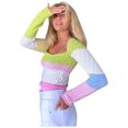 thumbnail image 2 of WREESH Women's Printed Patchwork Square Collar Sleeve Style Loose Sweaters Ladies Tops, 2 of 6