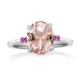 thumbnail image 2 of Gem Stone King 2.36 Cttw Peach Nano Morganite and Pink Sapphire 3-Stone Ring for Women | 925 Sterling Silver | Oval 10X8MM | Three Stone Wedding Engagement Anniversary Promise Ring for Women | Size 9, 2 of 4
