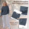 thumbnail image 4 of TEMOFON Sweatshirt for Women Fleece Lined Womens Sweatshirt Crewneck Long Sleeve Pullover Loose Fit Contrast Stitch Casual Fall Winter Top Navy L, 4 of 9