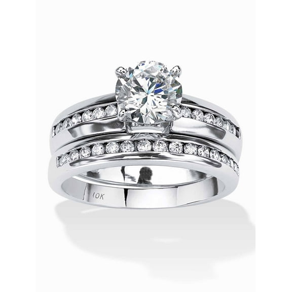 PalmBeach Jewelry 1.91 TCW Round Cubic Zirconia Solid 10k White Gold 2-Piece Channel-Set Bridal Ring Set