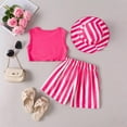 thumbnail image 4 of ZACPNCV Toddler Girls Summer Clothes Short Sleeve Tops and Shorts Set with Hats Cute Kids Outfits Hot Pink 6-7 Years, 4 of 9