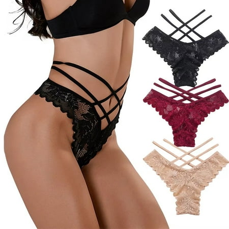 

Pholeey Sexy Lace Thongs for Women G-String&T-Back High Waisted Female Panties 3Pack