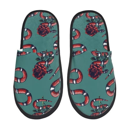 

Honeii Snake And Rose print Slippers Memory Foam House Bedroom Slippers for Women and Men Fuzzy Plush Comfy Faux Fur Lined Slide Shoes-Large