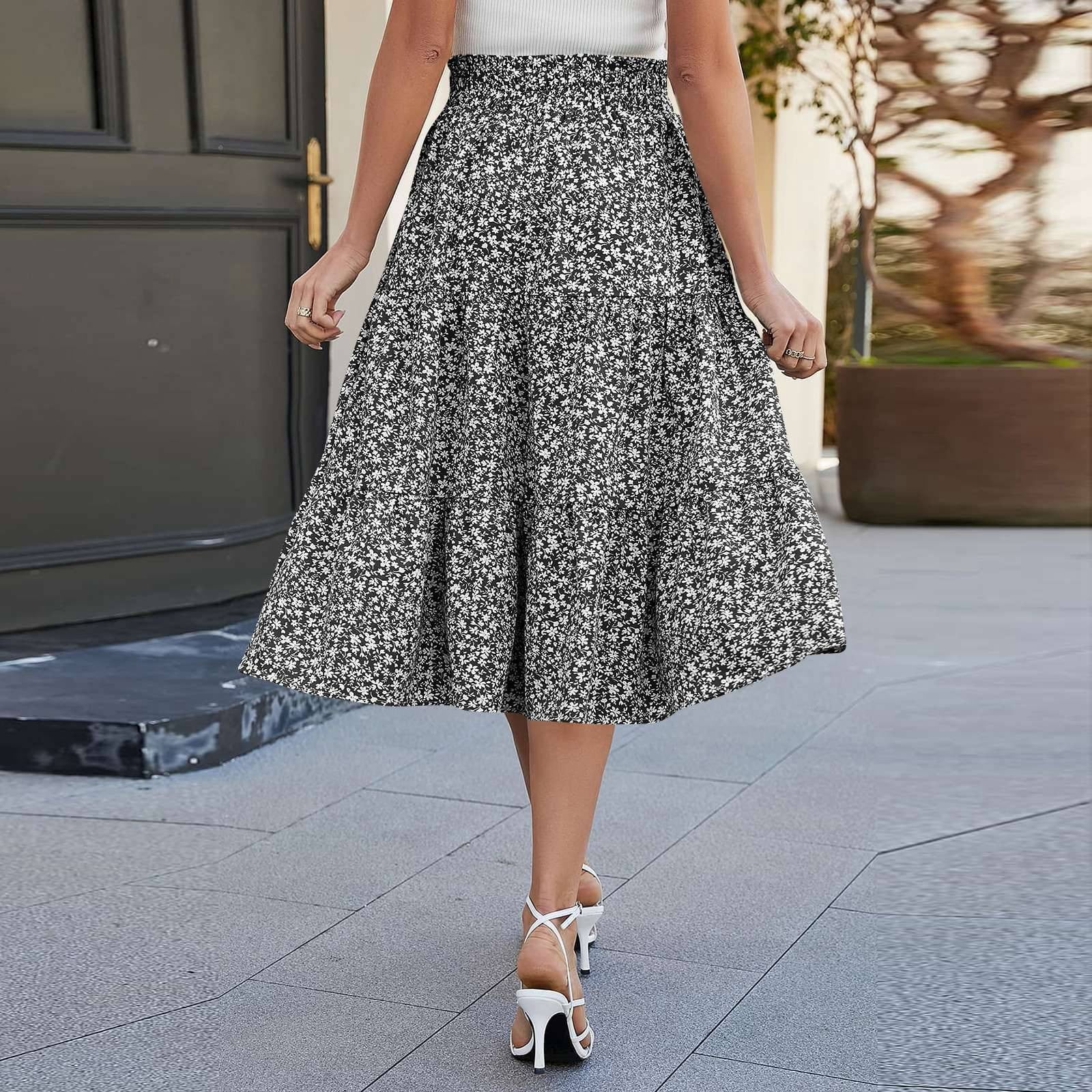 GXIPO Midi Skirts for Women 2025 High Waist Floral Tiered