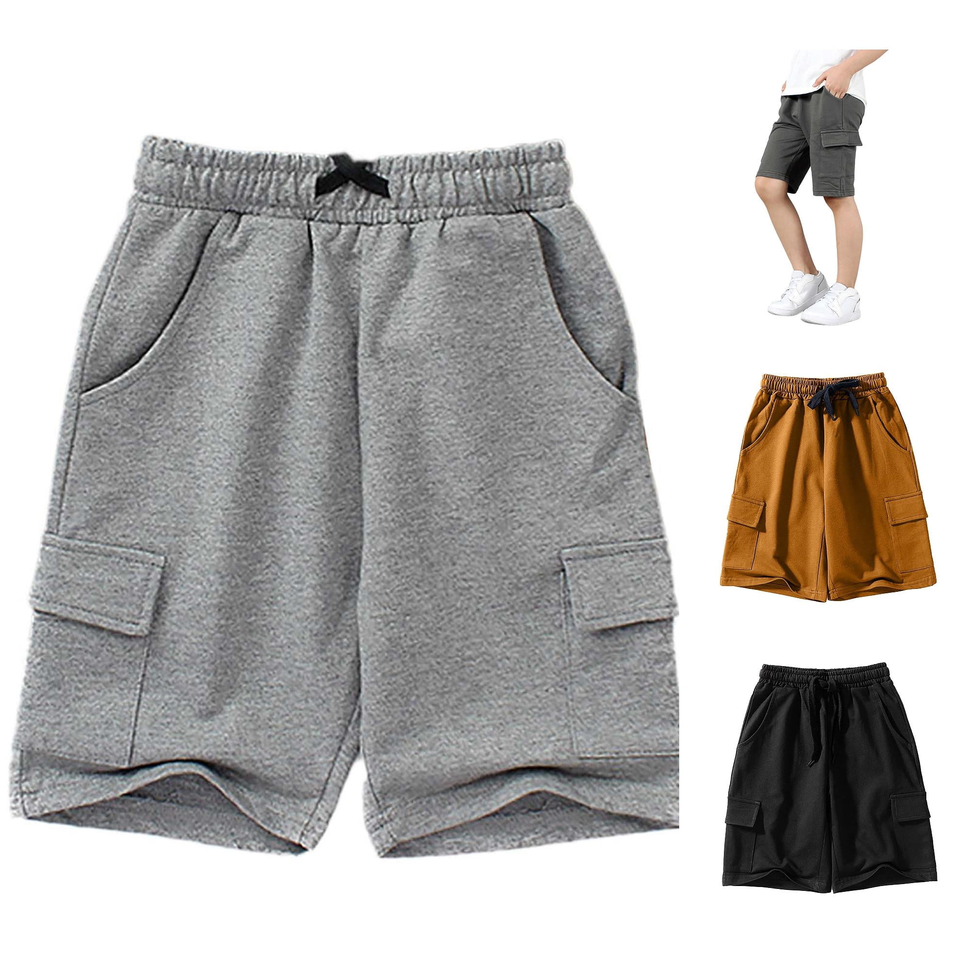 NinXxx Boys Sport Solid Casual Beach Cargo Shorts Toddler Light Gray 7-8 Years