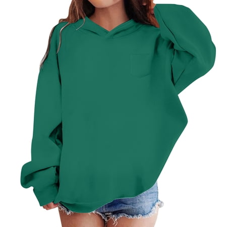 Wdgfv Boys Sweatshirt Boys Girls Lined Hooded Pullover Sweatshirt Long Sleeve Cozy Casual Outerwear For Toddler Youth Autumn Winter Wear Dark Green 2-3 Years