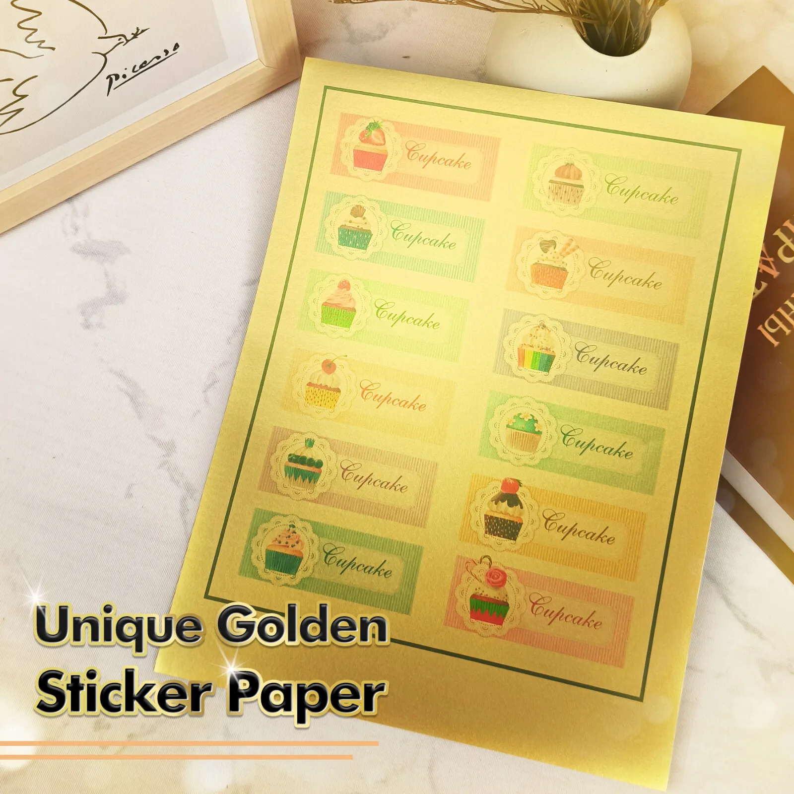 Koala Paper Brushed Gold Printable Vinyl Sticker Paper, 8.5x11, 60 Sheets Waterproof Sticker Paper for Inkjet + Laser