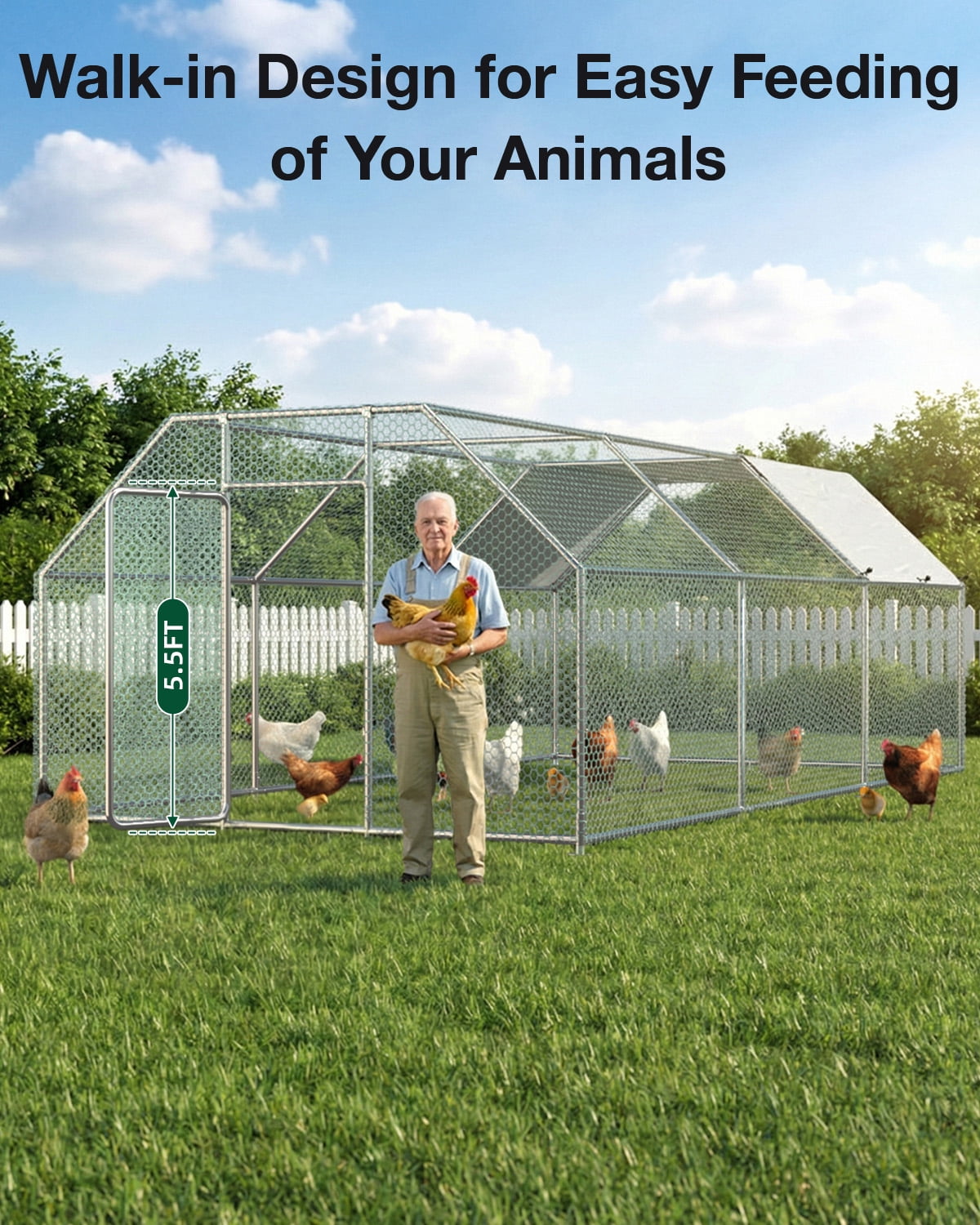 YODOLLA Outdoor Chicken Playpen 19' x 9' x 6.5' Walk-in Metal Hen Cage with Waterproof Cover Chicken Coop Enclosure