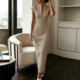 thumbnail image 2 of TEAJOPSUU Women's Dresses Slim Fitted V Neck Cap Sleeve Dresses Formal Business Wedding Guest Party Maxi Dress Khaki, 2 of 8