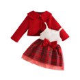 thumbnail image 3 of JIAYUE Toddler Girls 2-Piece Outfit Peter Pan Collar Long Sleeve Solid Color Coat And Straps Bow Plaid Dress For Casual Parties,18-24 Months, 3 of 6