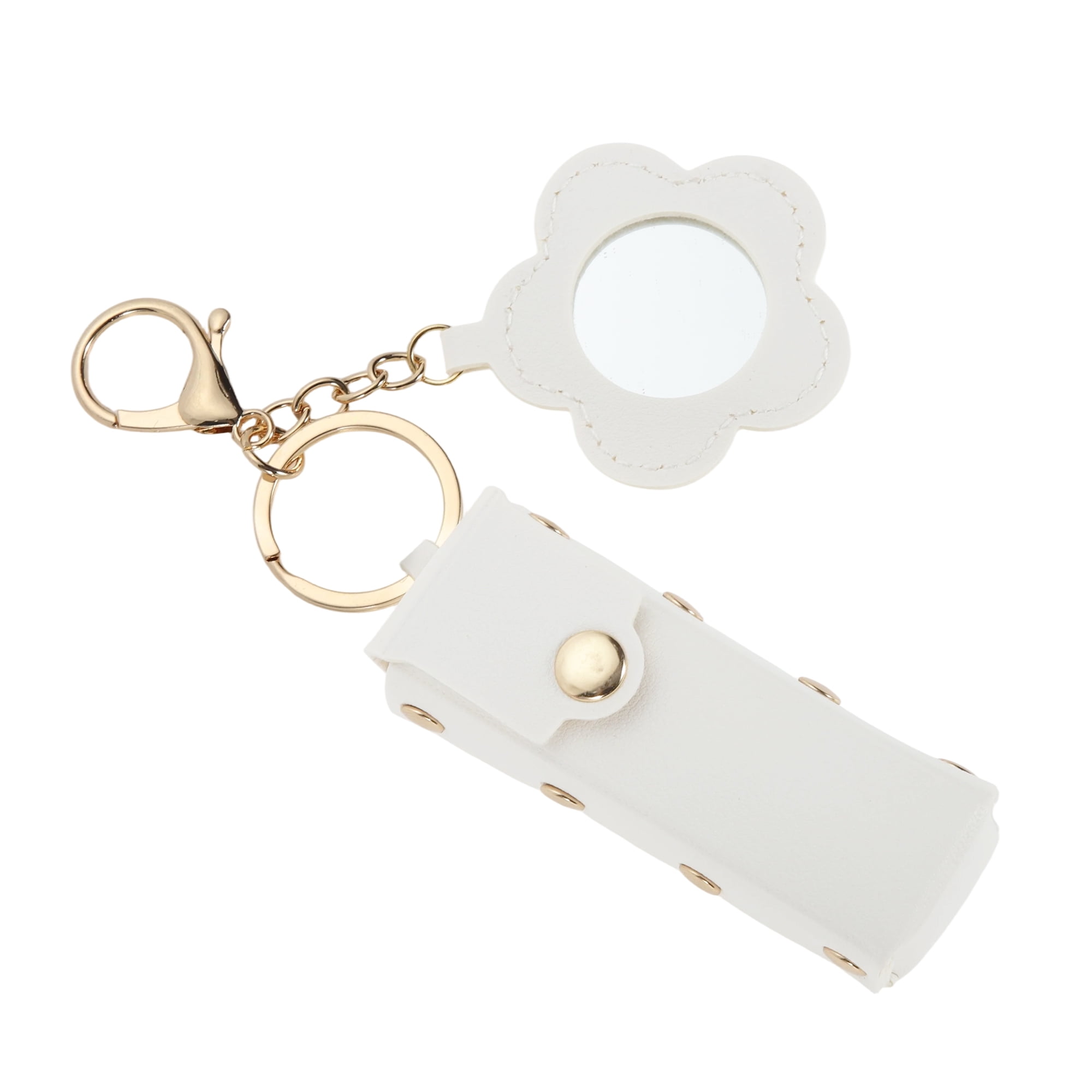 Unique Bargains Durable Flower Mirror Handbag Charms Keychains 1 Piece White