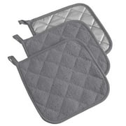 Mago 3Pcs Pot Holders, Terry Hot Pad for Kitchen, 7"x7" Heat Resistant Mat, 100% Cotton, Gray