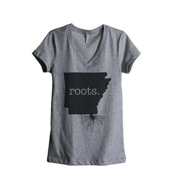 Thread Tank Home Roots State Arkansas AR Women's Relaxed V-Neck T-Shirt Tee Heather Grey Small