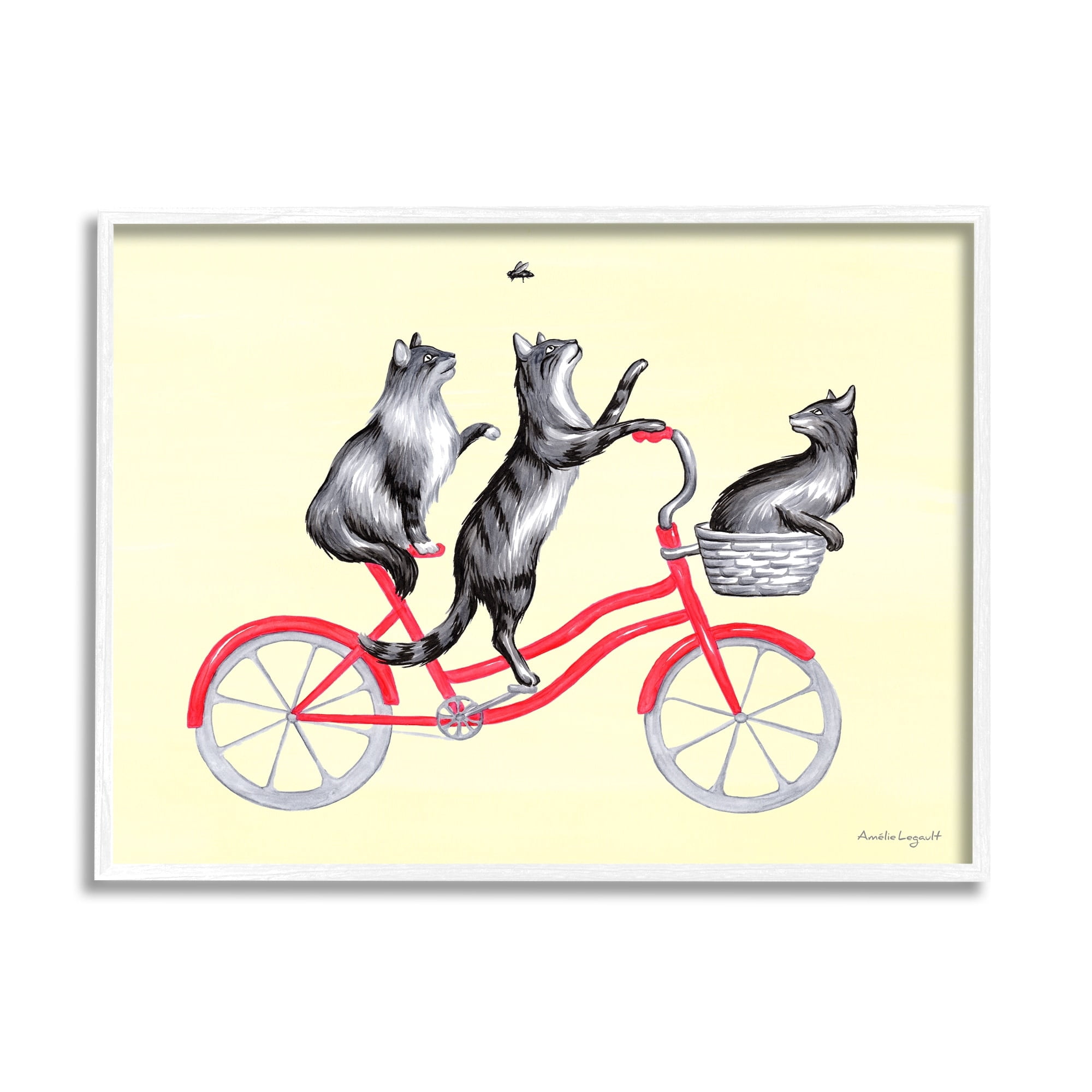 Stupell Industries Playful Cats Riding Red Bicycle Buzzing Bee Graphic Art White Framed Art Print Wall Art, Design by Amelie Legault