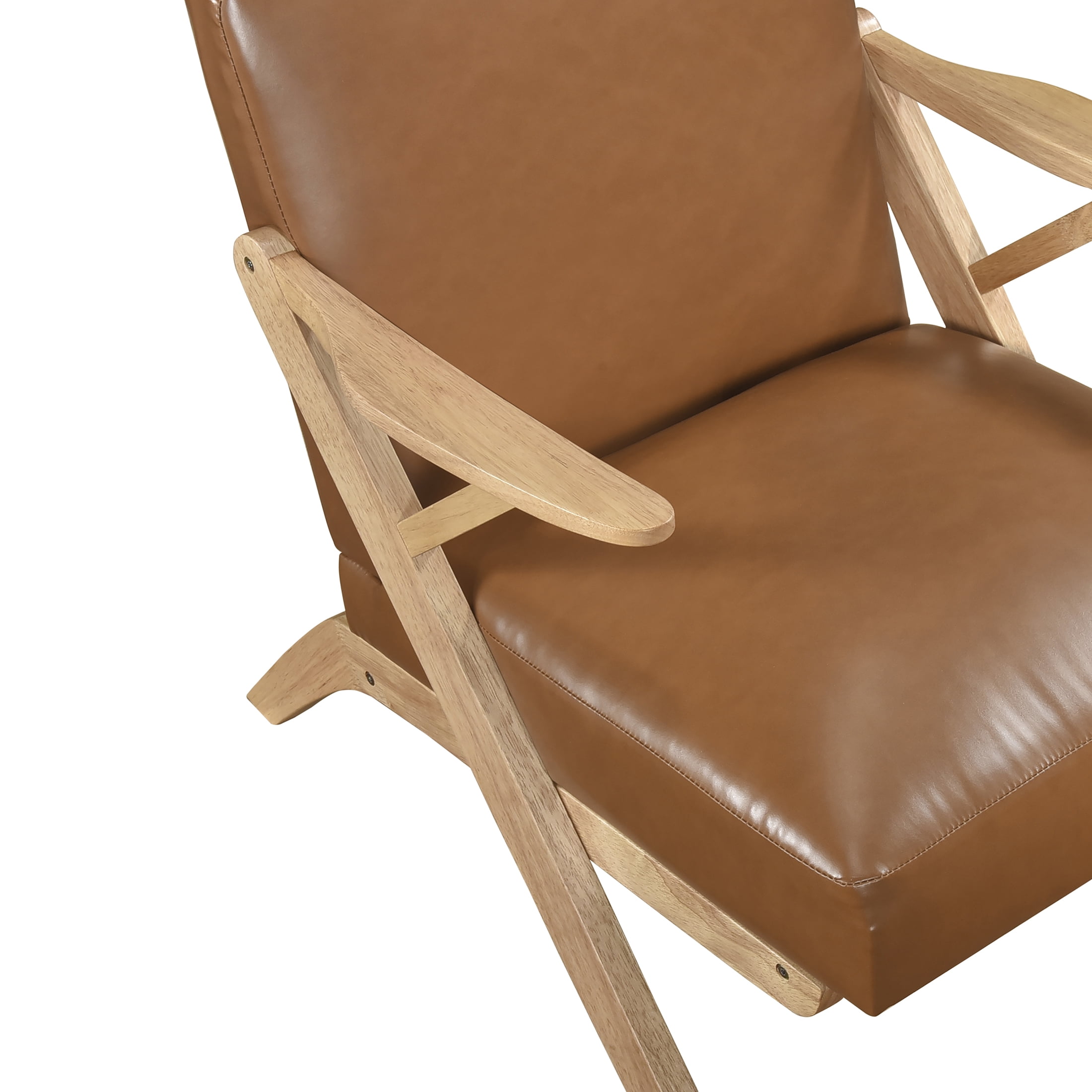 OakvillePark Loxbury Faux Leather Accent Chair, Brown/Natural Wood