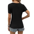 thumbnail image 5 of HUBERY Women Lace V Neck Button Decor Short Sleeve Solid Color Slim Fit Top, 5 of 7