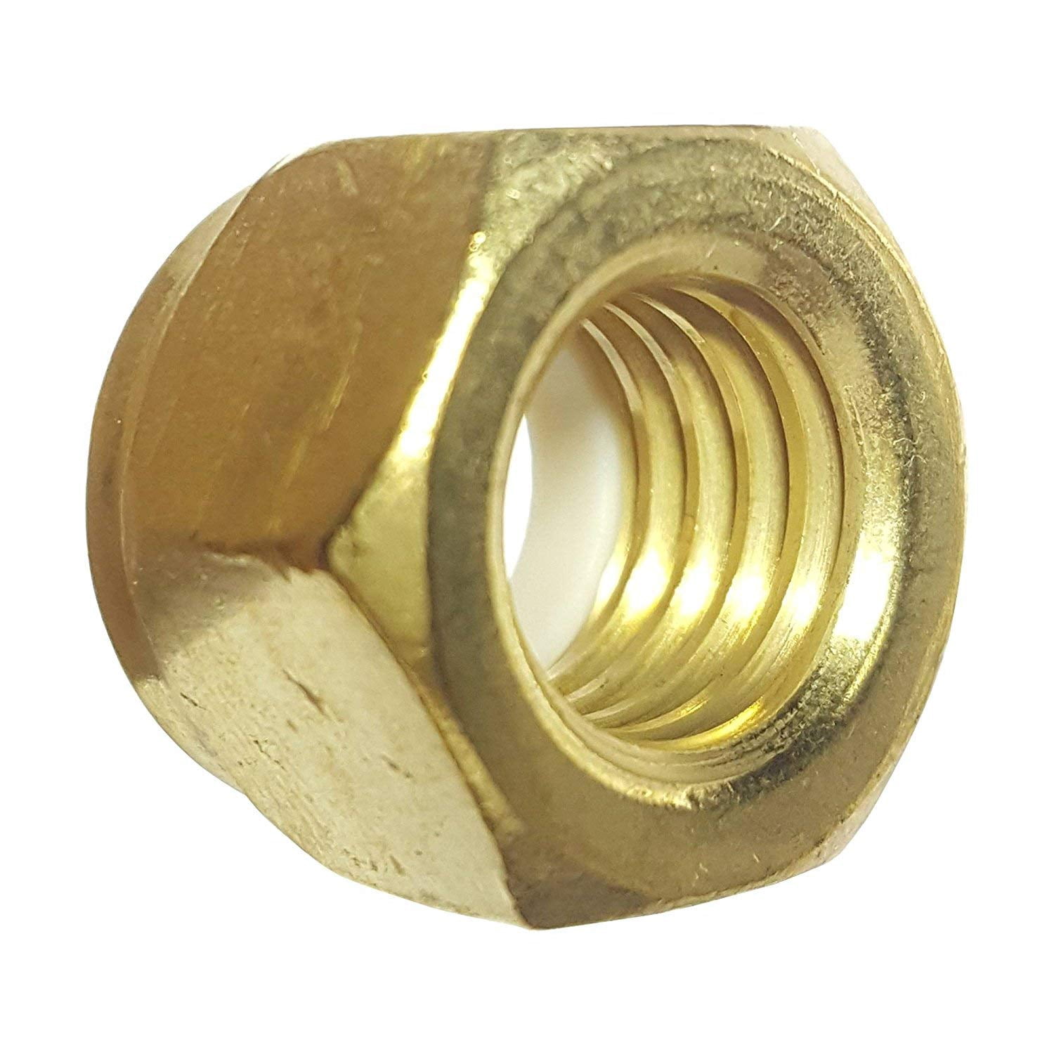 Fastenere Nylon Insert Hex Lock Nuts - 7/8"-9 (10-Pack) Solid Brass Alloy Steel Grade 360, Plain Finish, Corrosion-Resistant, Multi-Use Hardware Nuts - Secure Fastening w/ Hex Socket Drive