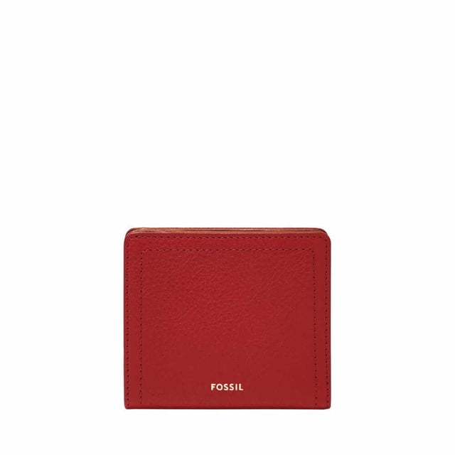 Billetera pequeña bifold Logan para mujer con RFID de Fossil, rojo granate