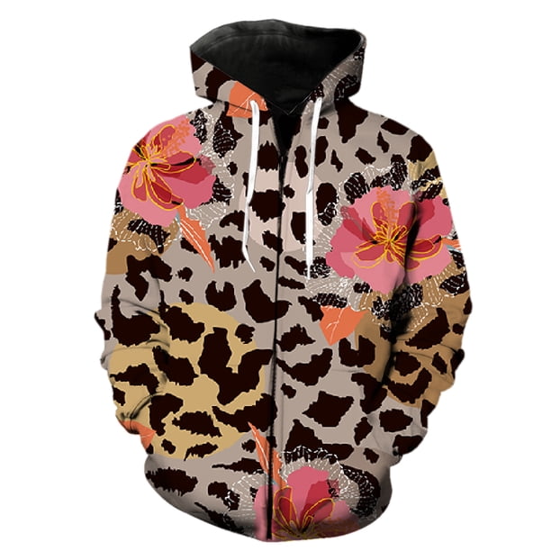 Sudadera con capucha y cremallera de manga larga con textura abstracta de animal para hombre, chaqueta informal de hip hop con estampado 3D, estilo Harajuku, unisex para adolescentes