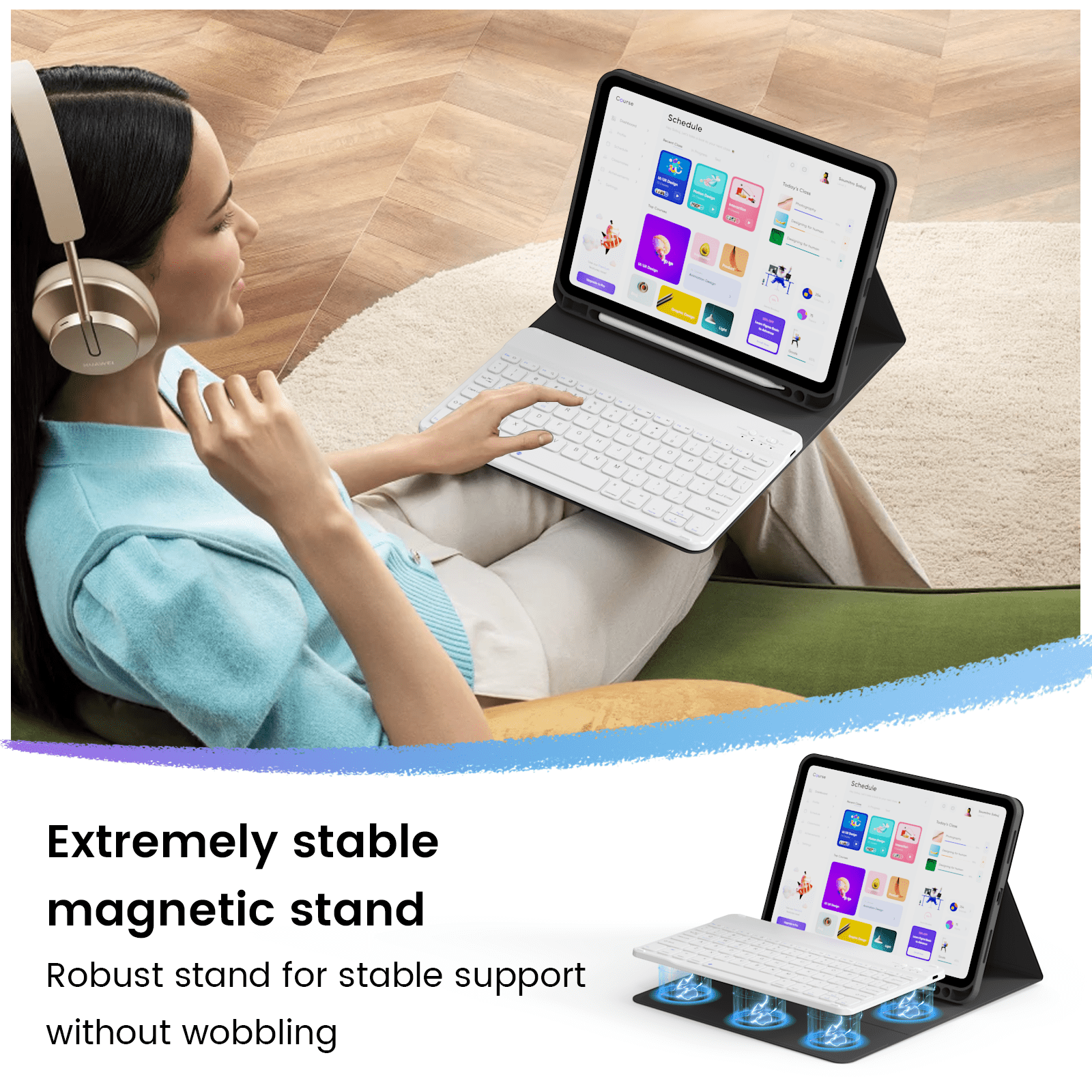 SZPSGC for iPad A16 11th 10th Generation Case with Keyboard, Soft TPU Back Cover with Pencil Holder, Magnetically Detachable Folio Keyboard case for iPad 11th Gen 11 Inch/10th Gen 10.9 Inch,Black