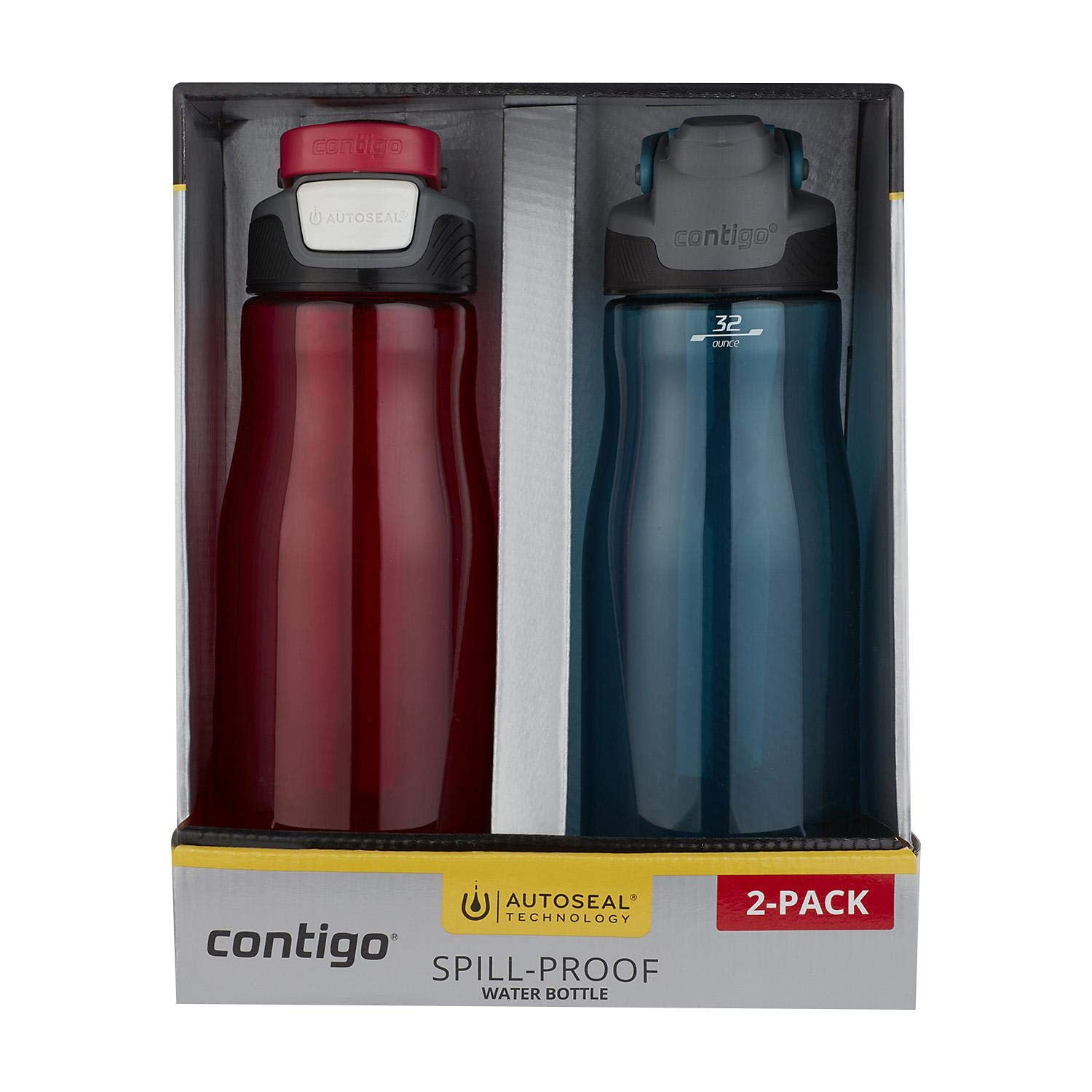 Contigo Autoseal Fit 32 oz. Spill Proof Water Bottle 2 Pack Red Blue