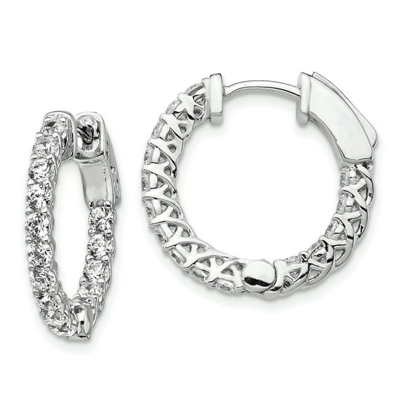 925 Sterling Silver 2.3mm Cubic Zirconia Cz Round Hinged Hoop Earrings In/out