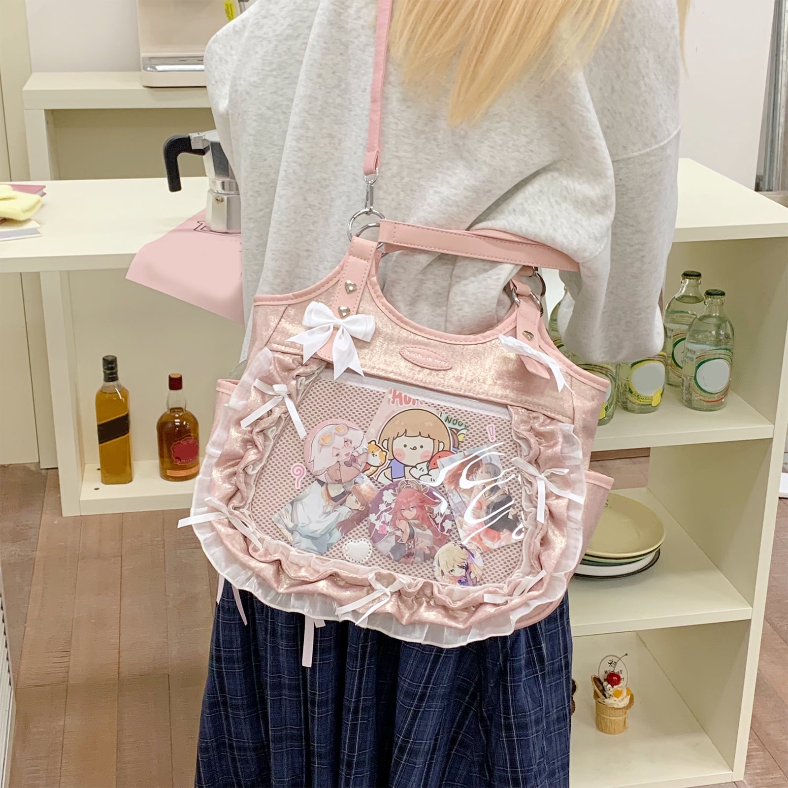 HUISZJ Ita Bag Shoulder Bag, Adjustable Strap Crossbody Bag, Large Capacity Commute Bag for Work Shopping Travel, Pink