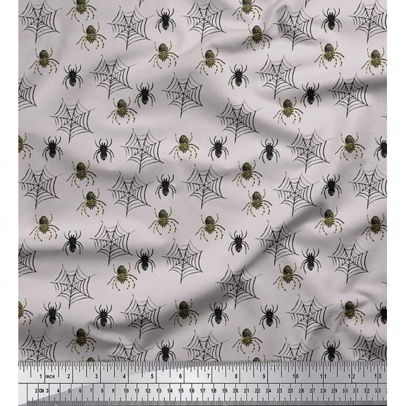 Soimoi Gray Cotton Duck Fabric Web & Spider Insects Decor Fabric Printed Yard 42 Inch Wide
