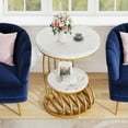 thumbnail image 4 of Tribesigns Gold Round End Table, 2 Tiers Faux Marble Side Table with Storage Shelf, Metal Arc-Shaped Frame Accent Table for Living Room, Bedroom, 4 of 7