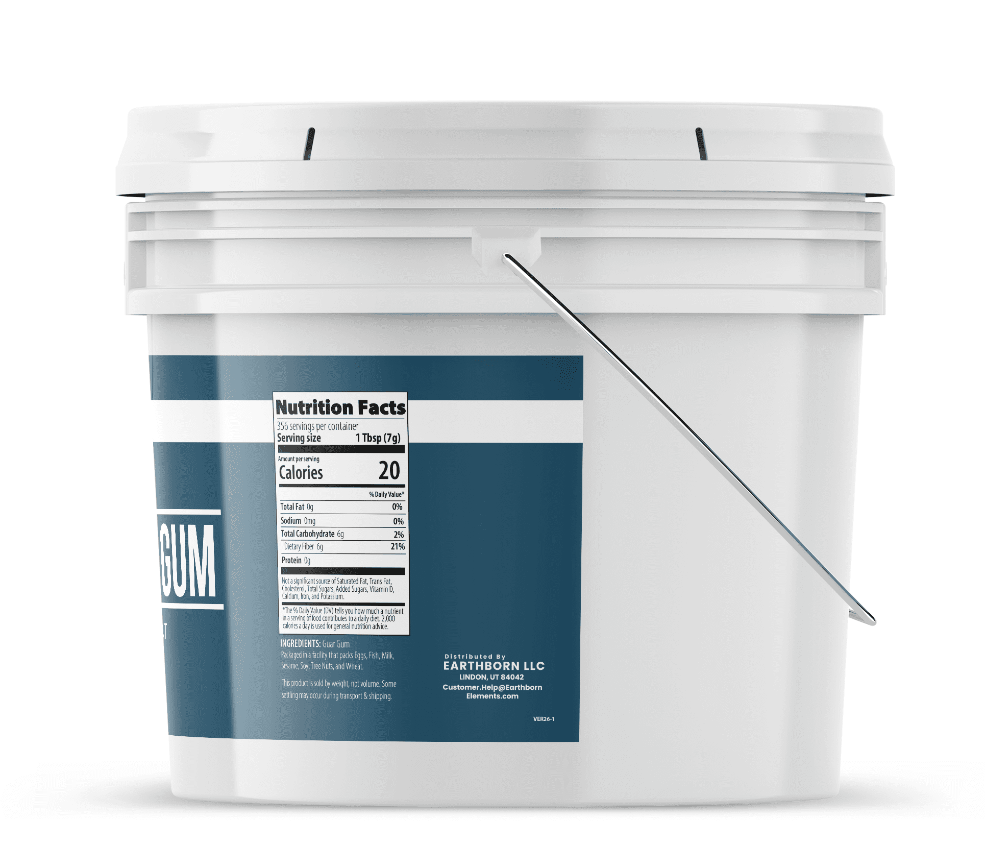 Earthborn Elements Guar Gum Powder, 1 Gallon, Gluten-Free Food Thickener & Binder, Baking, Resealable Bucket