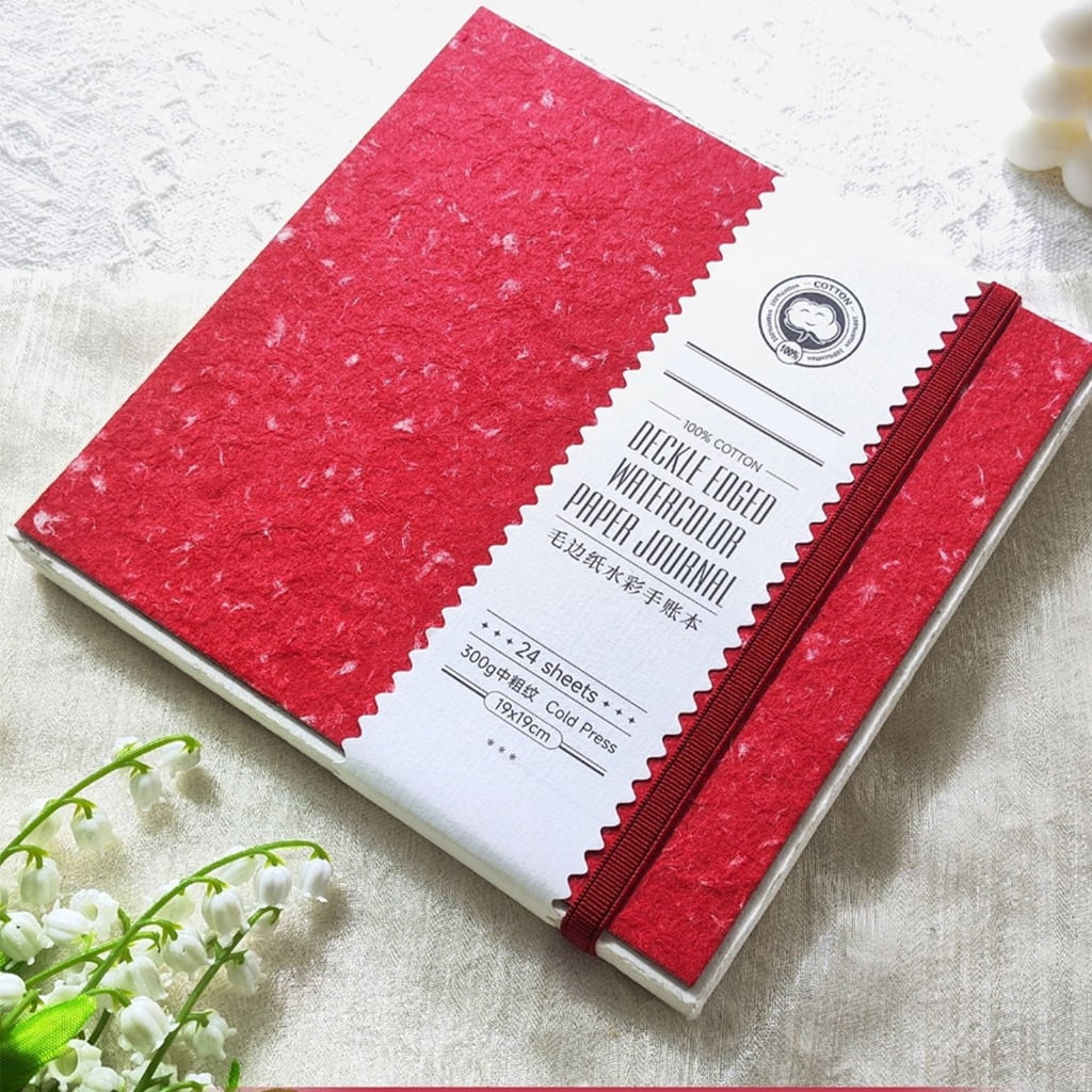 Portable Watercolor Sketchpad 24 Sheets 300GSM Paper Watercolor Paper Pad Elastic Band Closure for Sketching Painting