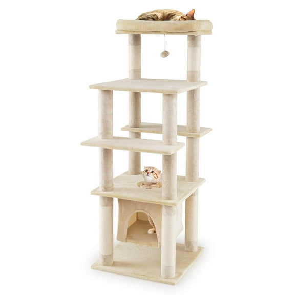 Costway Large Multi-level Cat Tree 58" Tall Cat Tower with Swaying Aerial Condo Perch Bed Beige