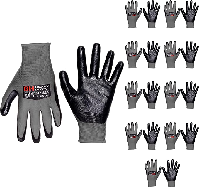 GH Heavy Duty Nitrile Reusable Work Gloves, All Purpose Working Gloves