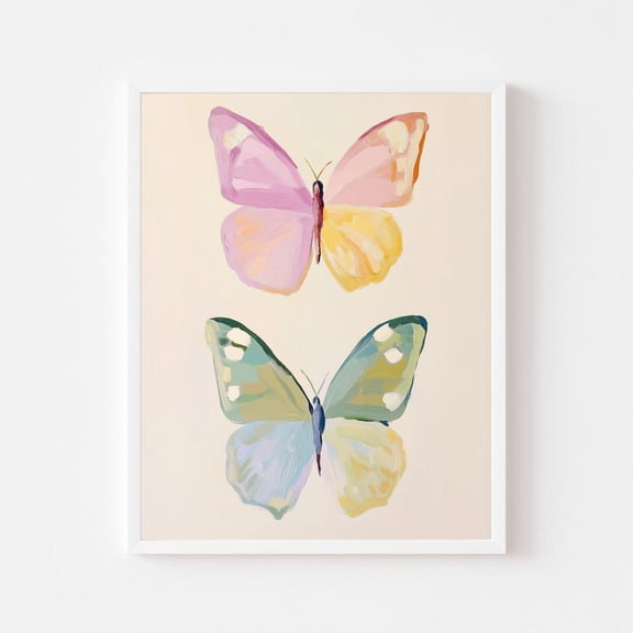 Pink Green Butterfly Pastel Wall Art, Unframed Paper Print Size 8x12