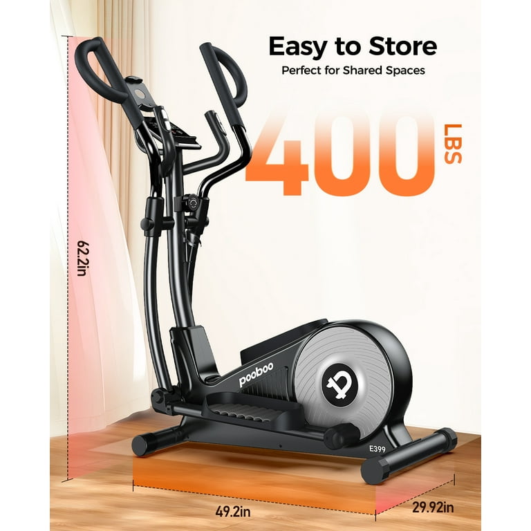 Pooboo Elliptical Machine 16 Levels Resistance Built in Blue Elliptical Trainers with LCD Monitor Smooth Quiet Driven 400lbs Capacity 15.5inch Stride