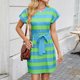 thumbnail image 1 of WILLBEST Vestido De Mujer De Primavera Y Verano A Rayas Con Cuello Redondo, Mangas Cortas, Diseño Informal Con Cinturón Y Bolsillos, 1 of 3