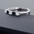 thumbnail image 5 of Gem Stone King 10K White Gold White Lab Grown Diamond and Black Onyx 5 Stone Wedding Engagement Anniversary Promise Ring for Women (0.50 Cttw, Round 3MM, Gemstone April Birthstone, Size 9), 5 of 5