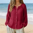 thumbnail image 2 of Long Sleeve Tops Women's Linen Button Shirt Raglan Long Sleeve Crew Neck Blouses Loose Upf Sun Protection Outdoor Athletic Tops L, 2 of 8