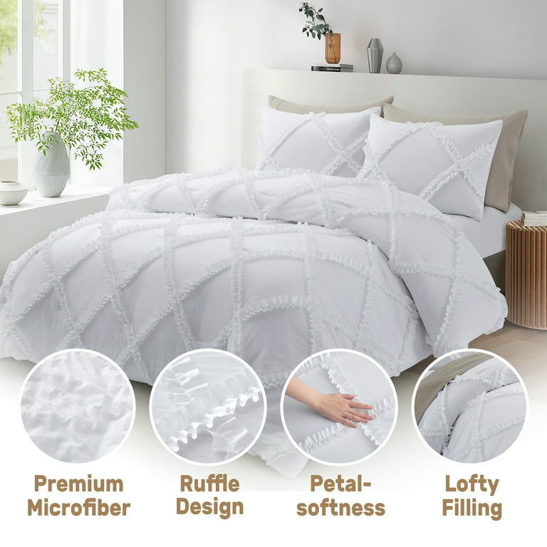 Comforter Set Queen Size Bedding – 3 Piece Farmhouse Bedding Set cover  Ruffle & Lightweight Comforter and Pillow Case Vintage Bedding for Bedroom  as