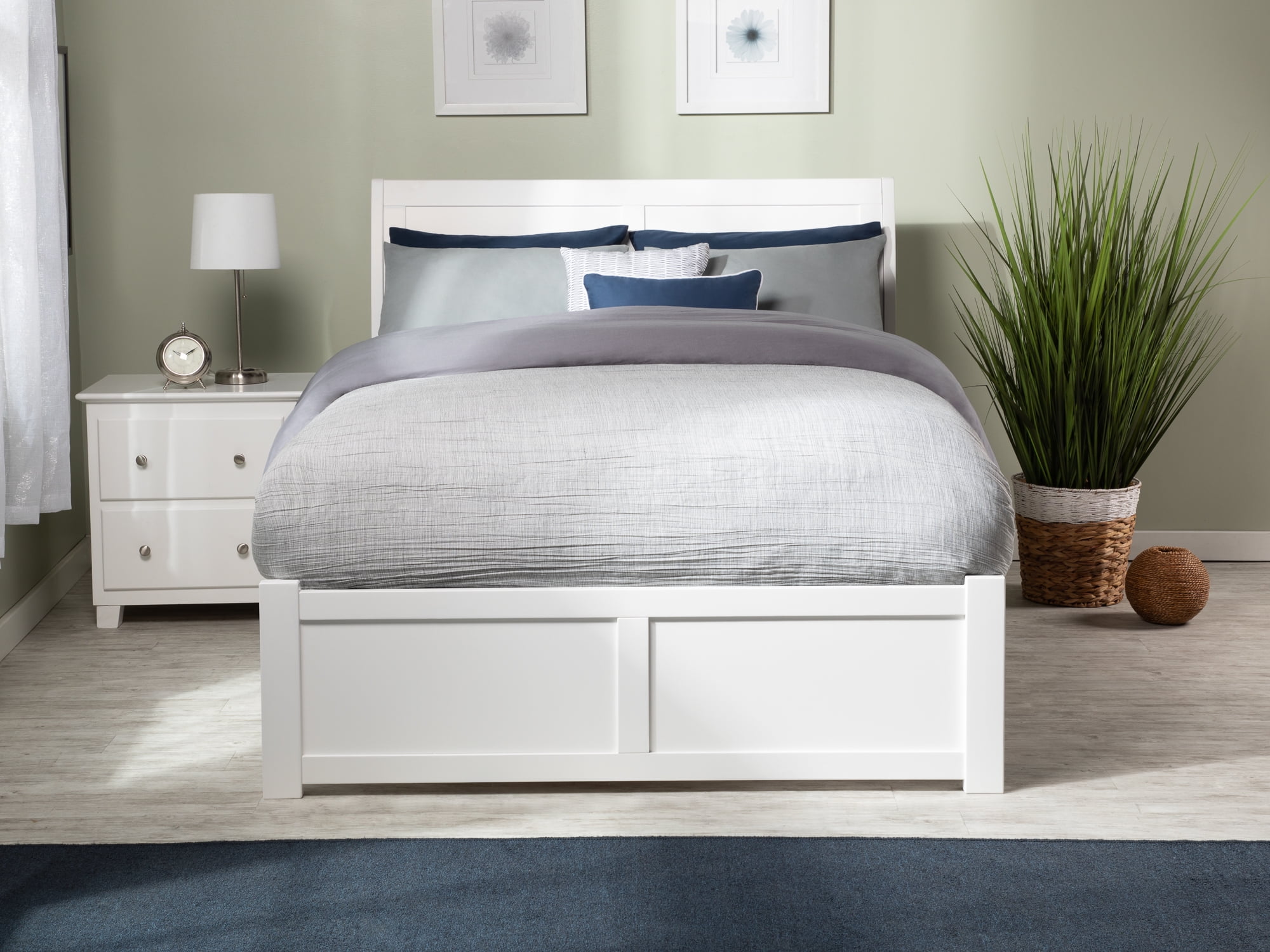 AFI Portland Queen Wood Platform Bed with Headboard Footboard & Twin-XL Trundle, White