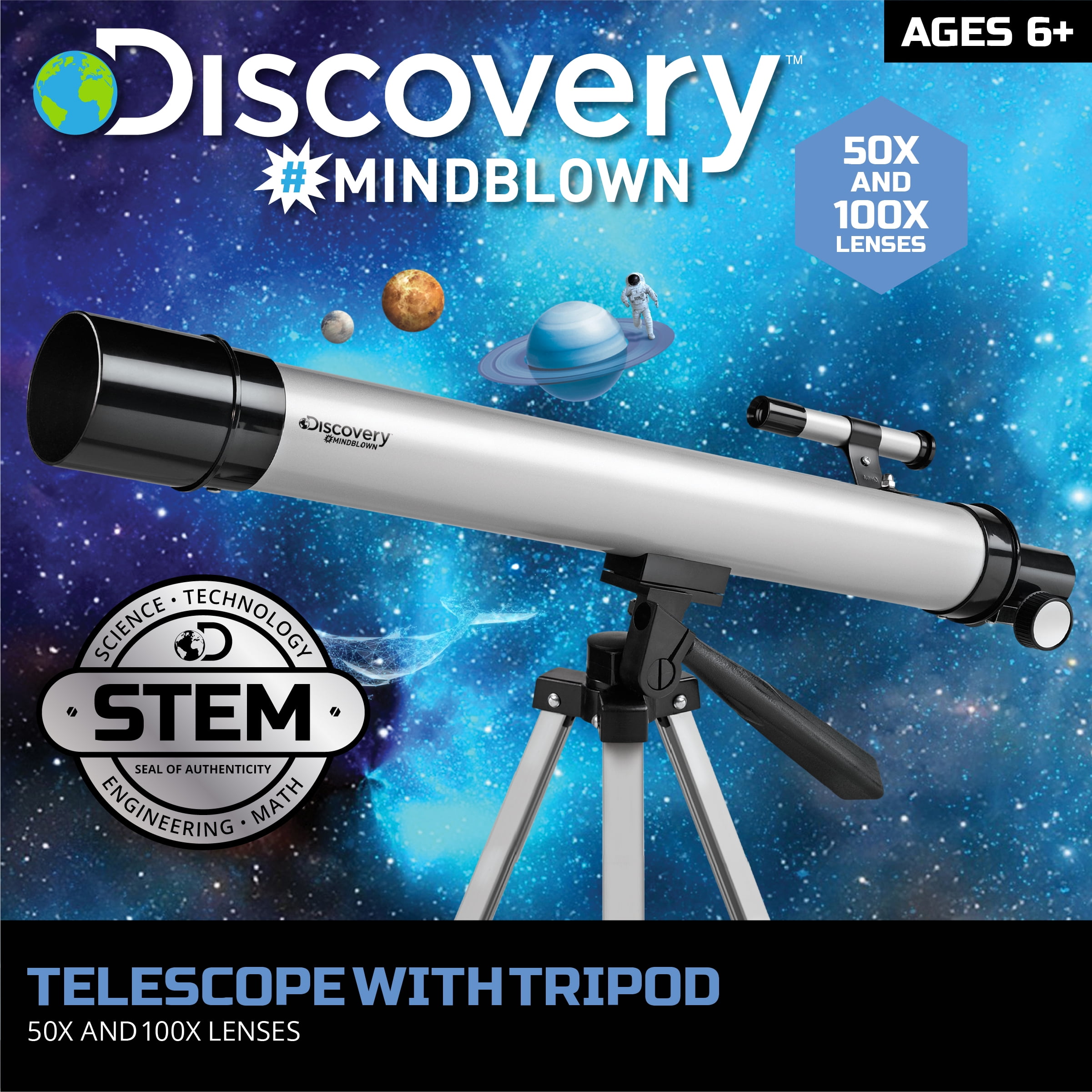 Discovery™ #Mindblown Telescope with Tripod, 50X and 100X Lenses, Adjustable Pan and Tilt