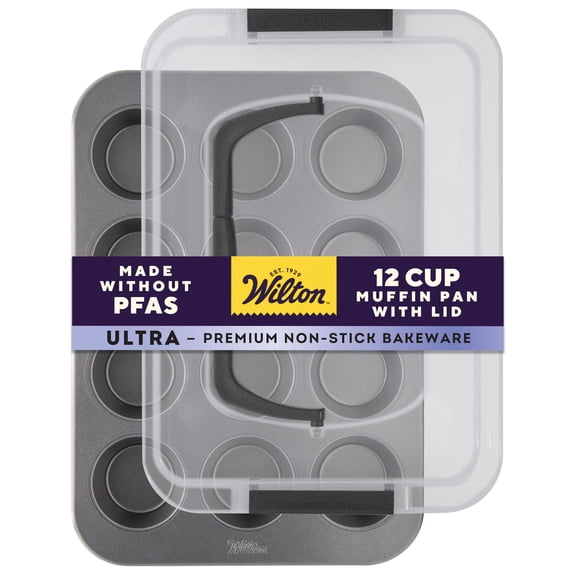 Wilton Ultra 12-Cup Non-Stick Steel Muffin Pan with Lid, 2.75" Diameter Cups